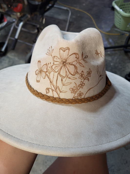 Wide Brim Floral Tan Hat