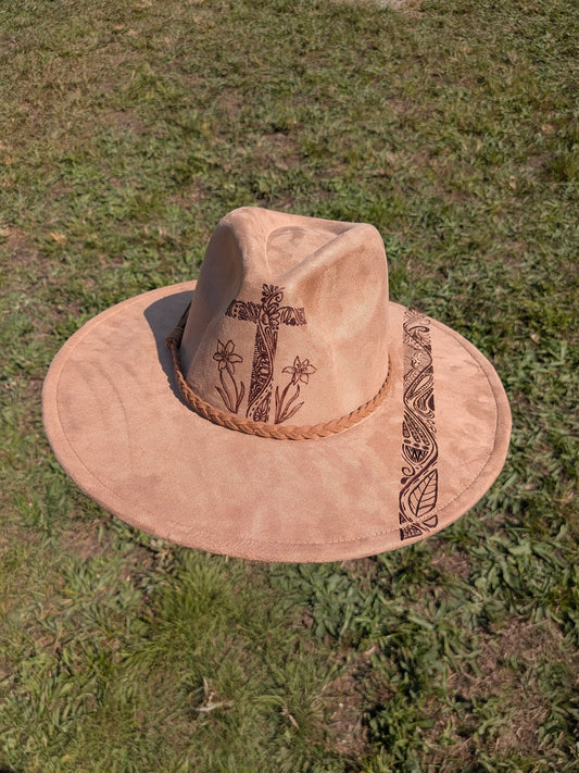 Wide Brim Hat with Cross