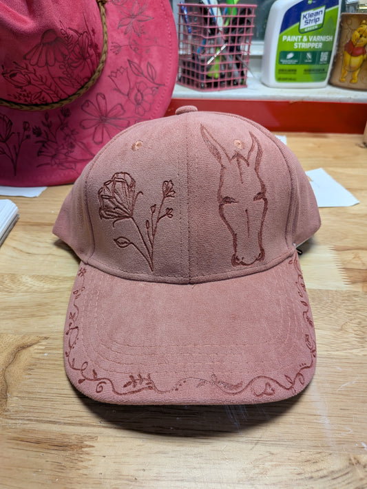 Ladies Pink Suede Mule/Floral Cap