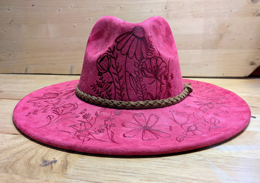 Wide Brim Floral Pink Hat
