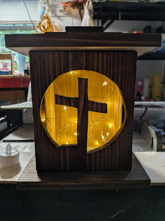 Cross Lantern with String Lights