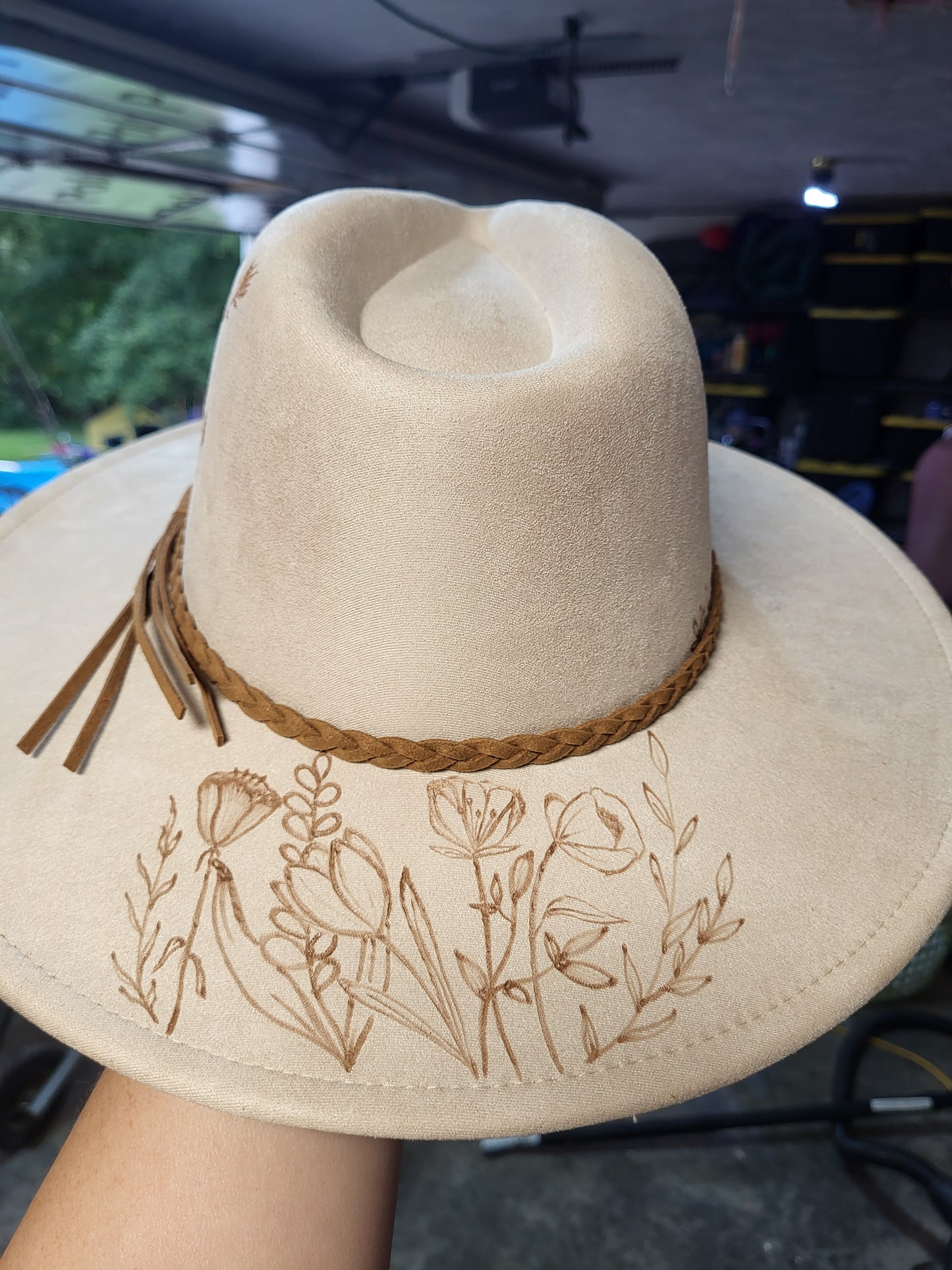 Wide Brim Floral Tan Hat